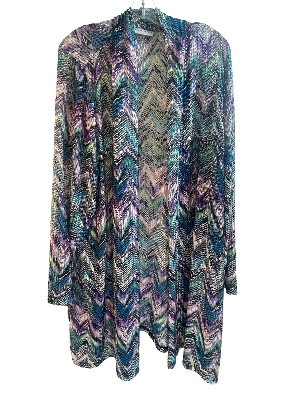 Susan Graver Purple, Navy and Teal Chevron Cardigan - Women’s Size 3X